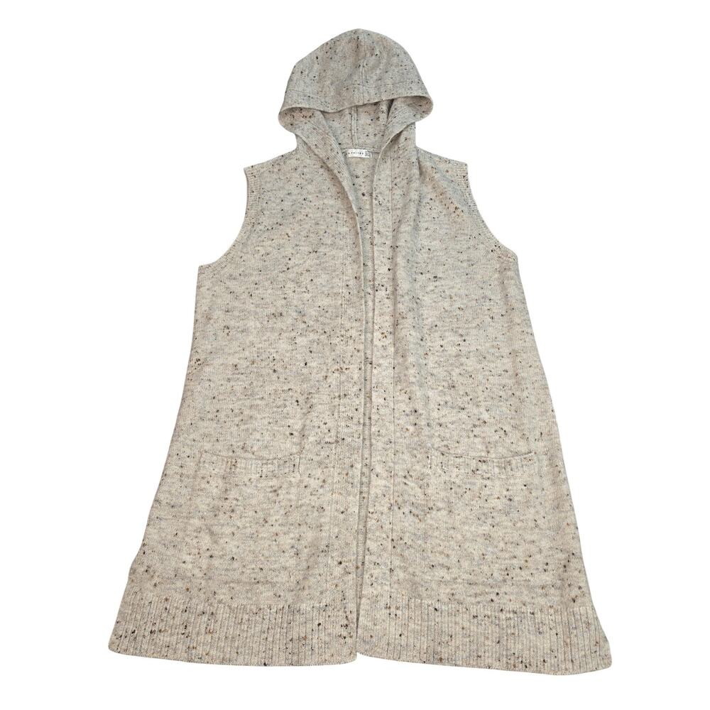 Retrology Cardigan Vest Womens Medium Beige Hooded Open Front‎ Pockets Long Knit
